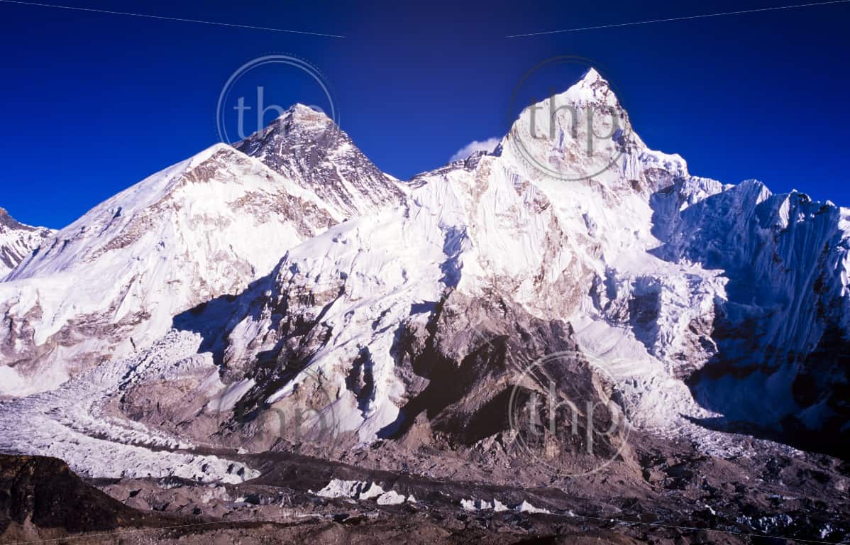 Mount Everest with the Khumbu Icefall in the Nepal ...