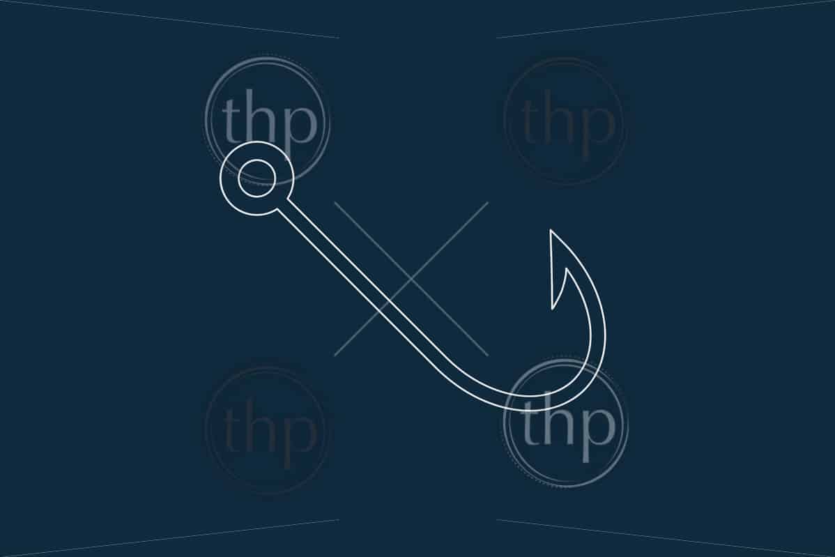 Download Line drawing vector of a fishing hook on blue - THPStock